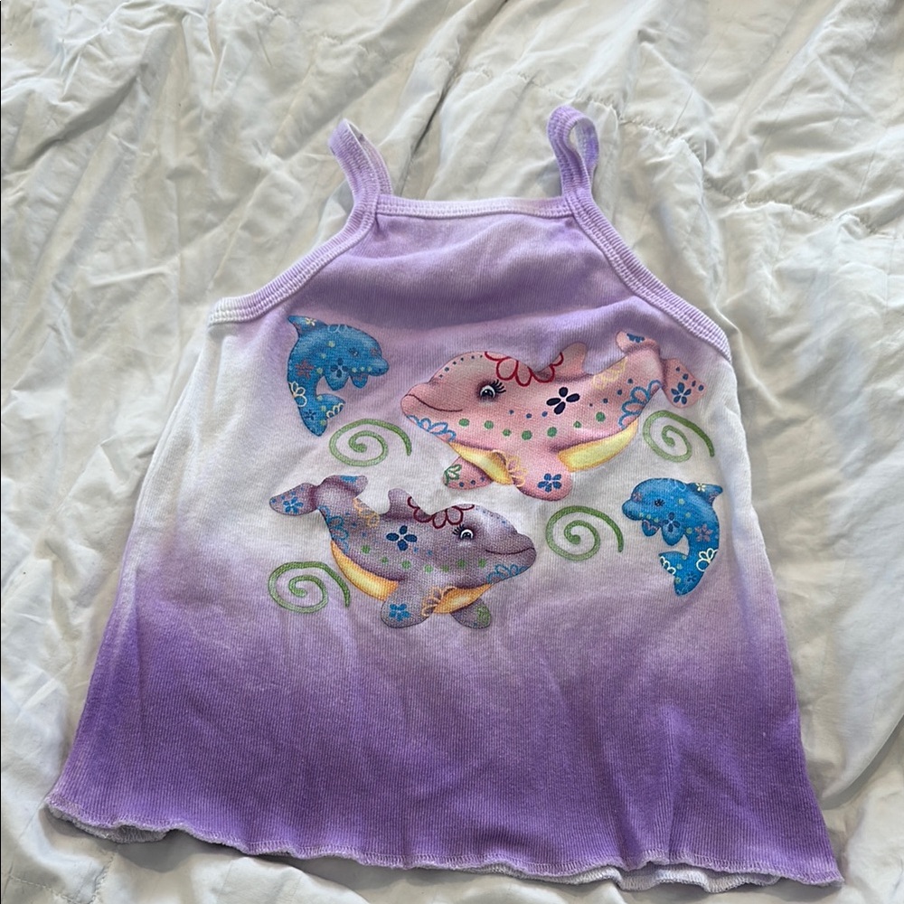 Vintage Say It With Love Purple Tie Dye Dolphin Print Baby Tank